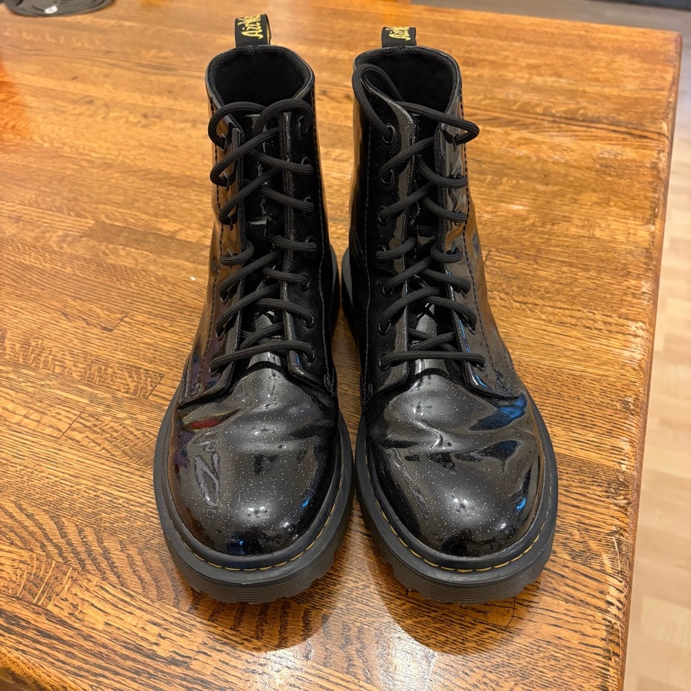 Black Patent Leather Dr Martens Lace-Up Boots